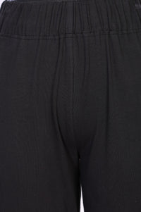 Black Solid Cotton Blend Straight Ankle Length Trousers