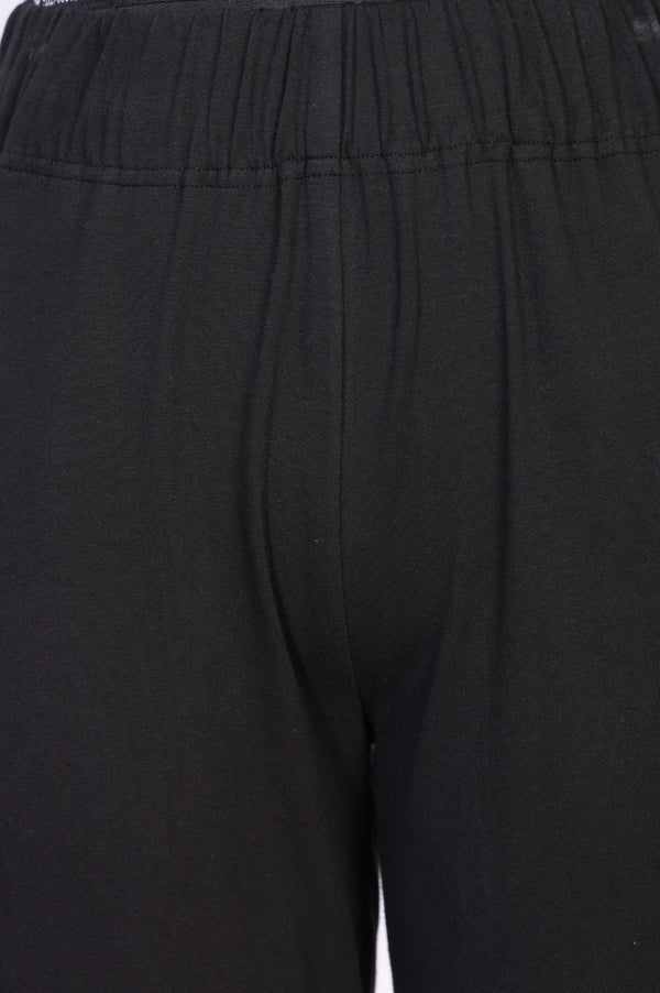 Black Solid Cotton Blend Straight Ankle Length Trousers