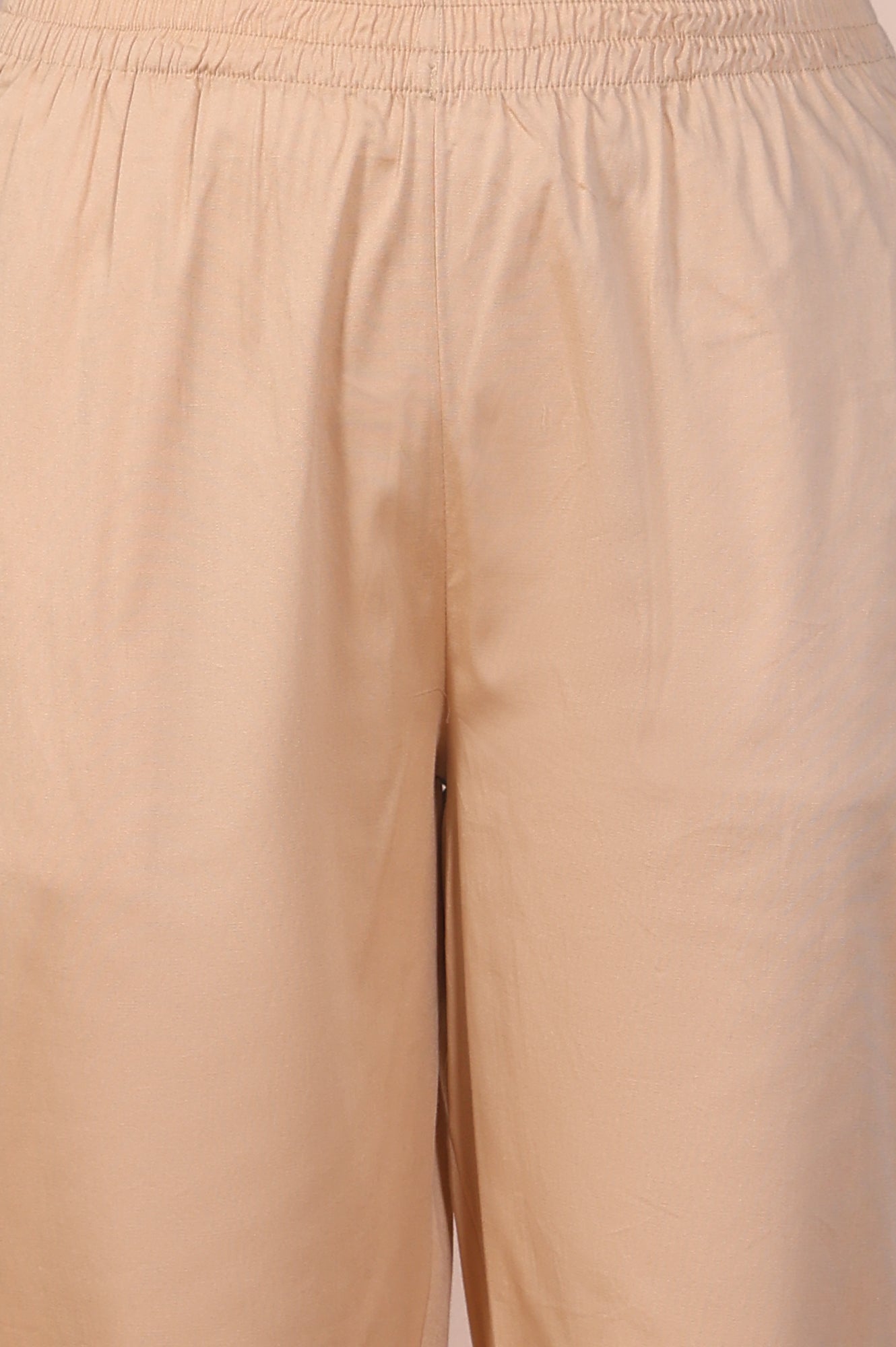 Beige Straight Fit Cotton Blend Slim Pants