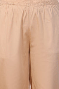 Beige Straight Fit Cotton Blend Slim Pants
