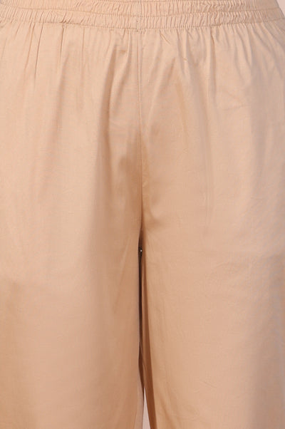Beige Straight Fit Cotton Blend Slim Pants