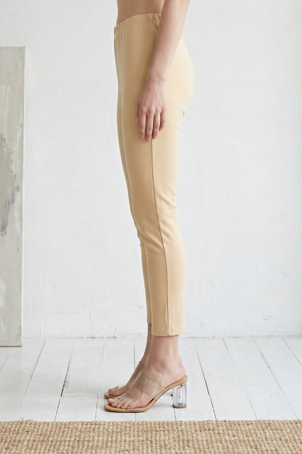 Gold Solid Cotton Blend Skinny Fit Ankle Length Mid Rise Tights