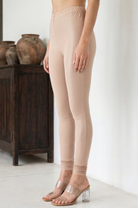 Gold Solid Shimmer Cotton Blend Skinny Fit Ankle Length Leggings