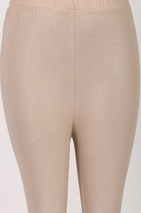 Gold Solid Shimmer Cotton Blend Skinny Fit Ankle Length Leggings