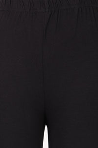 Black Solid Cotton Blend Skinny Fit Ankle Length Leggings
