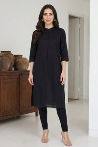 Black Solid Cotton Blend Skinny Fit Ankle Length Leggings