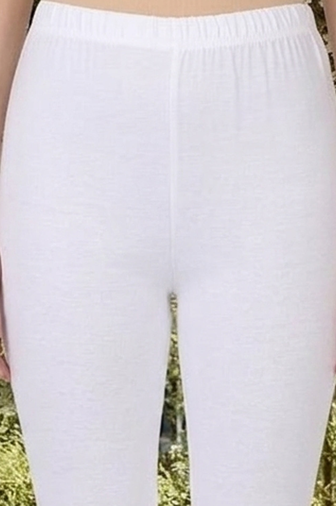 White Solid Cotton Blend Skinny Fit Ankle Length Leggings