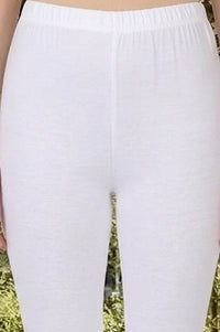 White Solid Cotton Blend Skinny Fit Ankle Length Leggings