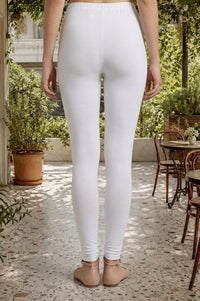 White Solid Cotton Blend Skinny Fit Ankle Length Leggings