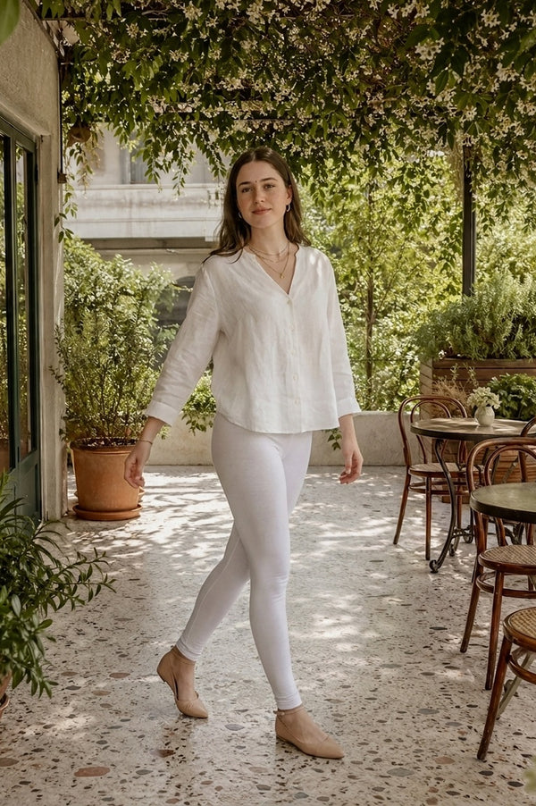 White Solid Cotton Blend Skinny Fit Ankle Length Leggings