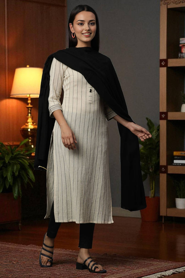 Black South Cotton Striped Dupatta