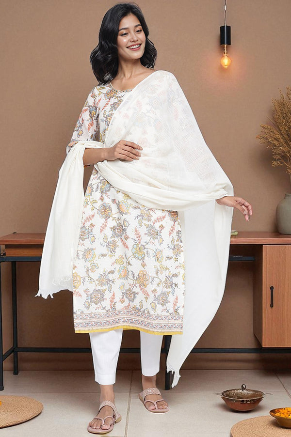 Off White Printed Pure Cotton Dupatta