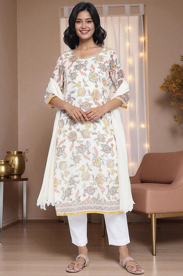 Off White Printed Pure Cotton Dupatta