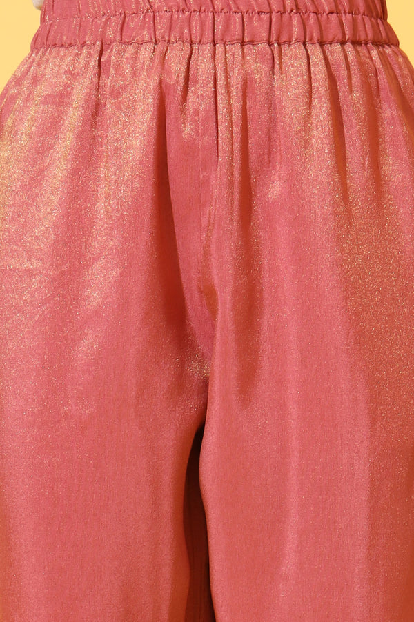 Coral Pink Zari Embroidered Anarkali Kurta, Trousers and Dupatta Set