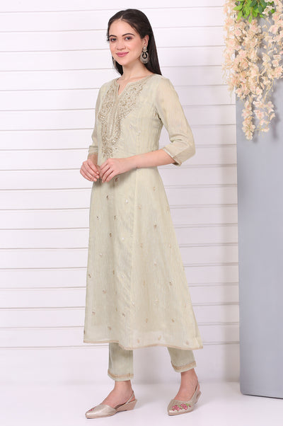 Pista Green Zari Embroidered Anarkali Festive Kurta, Trousers and Dupatta Set
