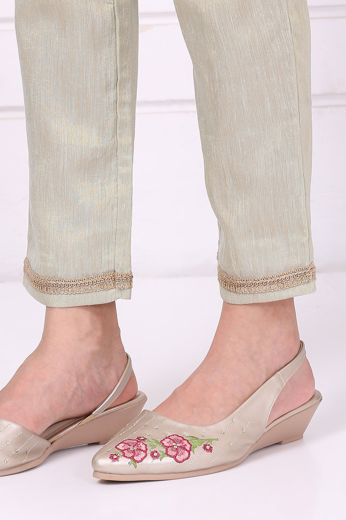 Pista Green Zari Embroidered Anarkali Festive Kurta, Trousers and Dupatta Set