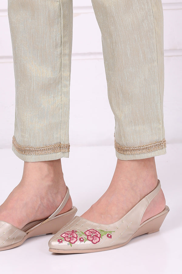 Pista Green Zari Embroidered Anarkali Festive Kurta, Trousers and Dupatta Set