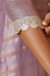 Purple Embroidered A-line Kurta and Trousers Set with Dupatta