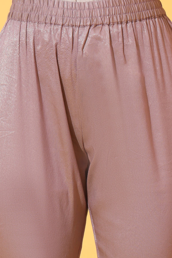 Purple Embroidered A-line Kurta and Trousers Set with Dupatta