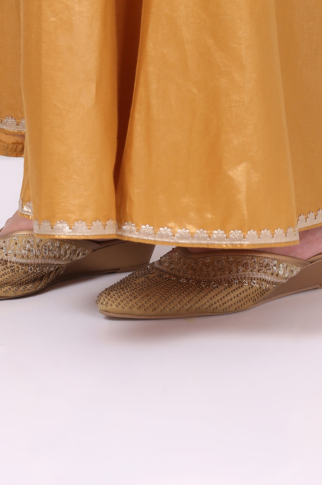 Gold Thread Embroidered Straight Spaghetti Kurta, Palazzos and Dupatta Set