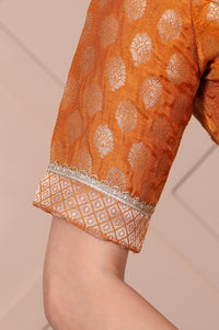 Orange Jacquard Printed Embellished Jacquard Flared Crop Top, Skirt and Dupatta Set