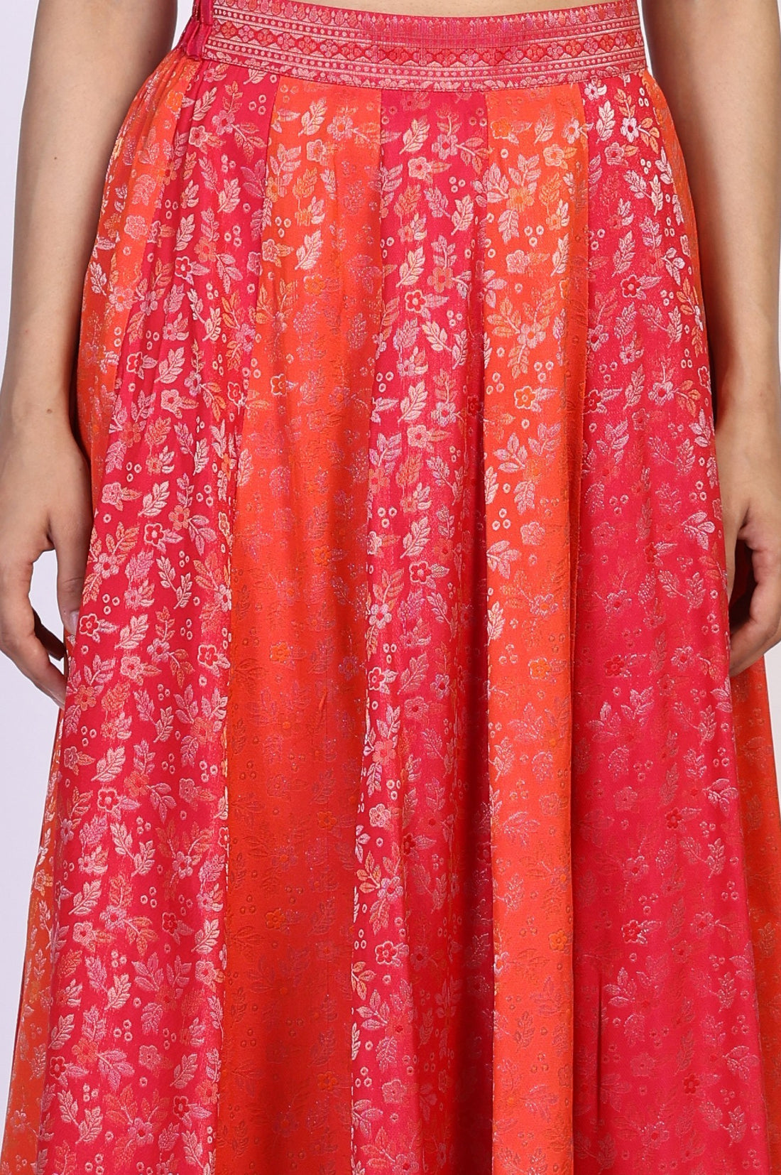 Pink Floral Print Beaded Straight Jacquard Crop Top with Skirt and Jacket Set