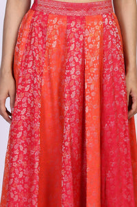 Pink Floral Print Beaded Straight Jacquard Crop Top with Skirt and Jacket Set