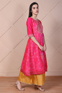 Pink Ethnic Motifs Printed Zari Jacquard Flared Kurta, Sharara and Dupatta Set