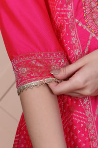 Pink Ethnic Motifs Printed Zari Jacquard Flared Kurta, Sharara and Dupatta Set
