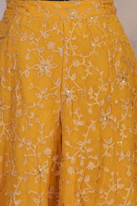 Yellow Embroidered Georgette Crop Top with Sharara and Jacket Set