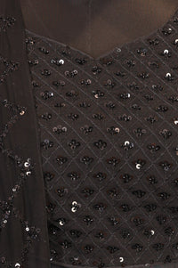 Black Sequins Crop Top with Skirt and Dupatta Set