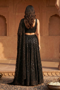 Black Sequins Crop Top with Skirt and Dupatta Set