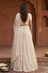 Beige Sequins Crop Top with Skirt and Dupatta Set