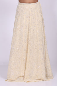 Beige Sequins Crop Top with Skirt and Dupatta Set