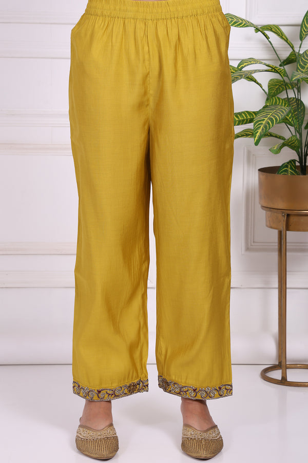 Yellow Embroidered Straight Kurta with Straight Pant and Dupatta Set