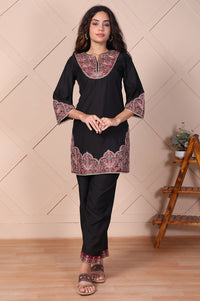 Black Embroidered Straight Kurta and Pant Set
