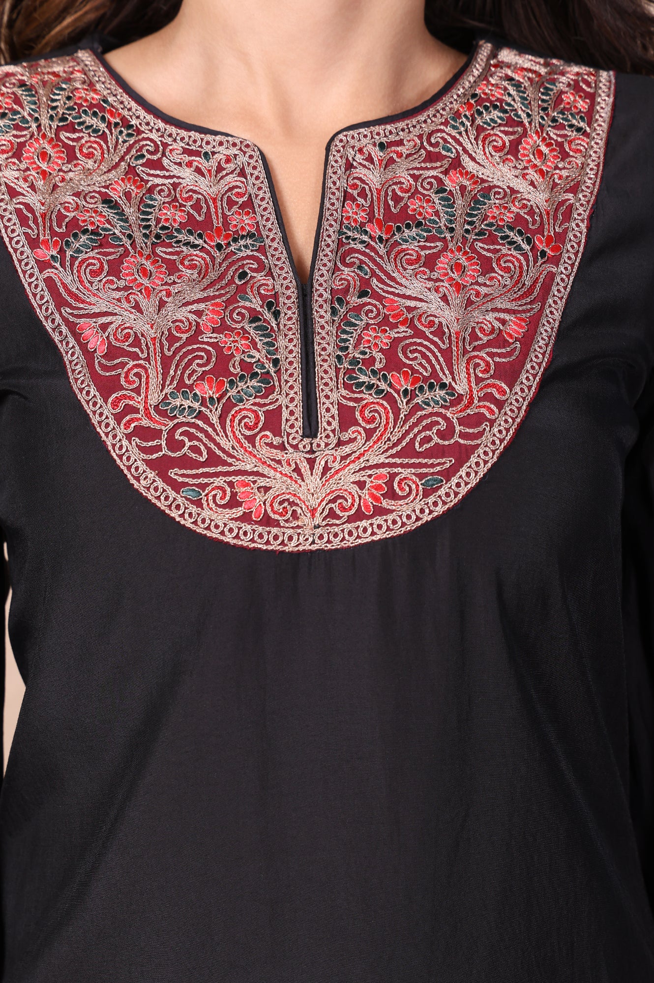 Black Embroidered Straight Kurta and Pant Set