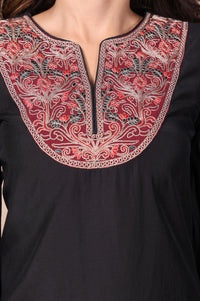 Black Embroidered Straight Kurta and Pant Set