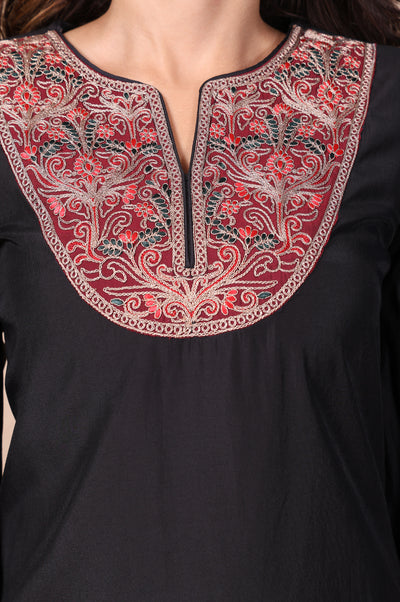 Black Embroidered Straight Kurta and Pant Set