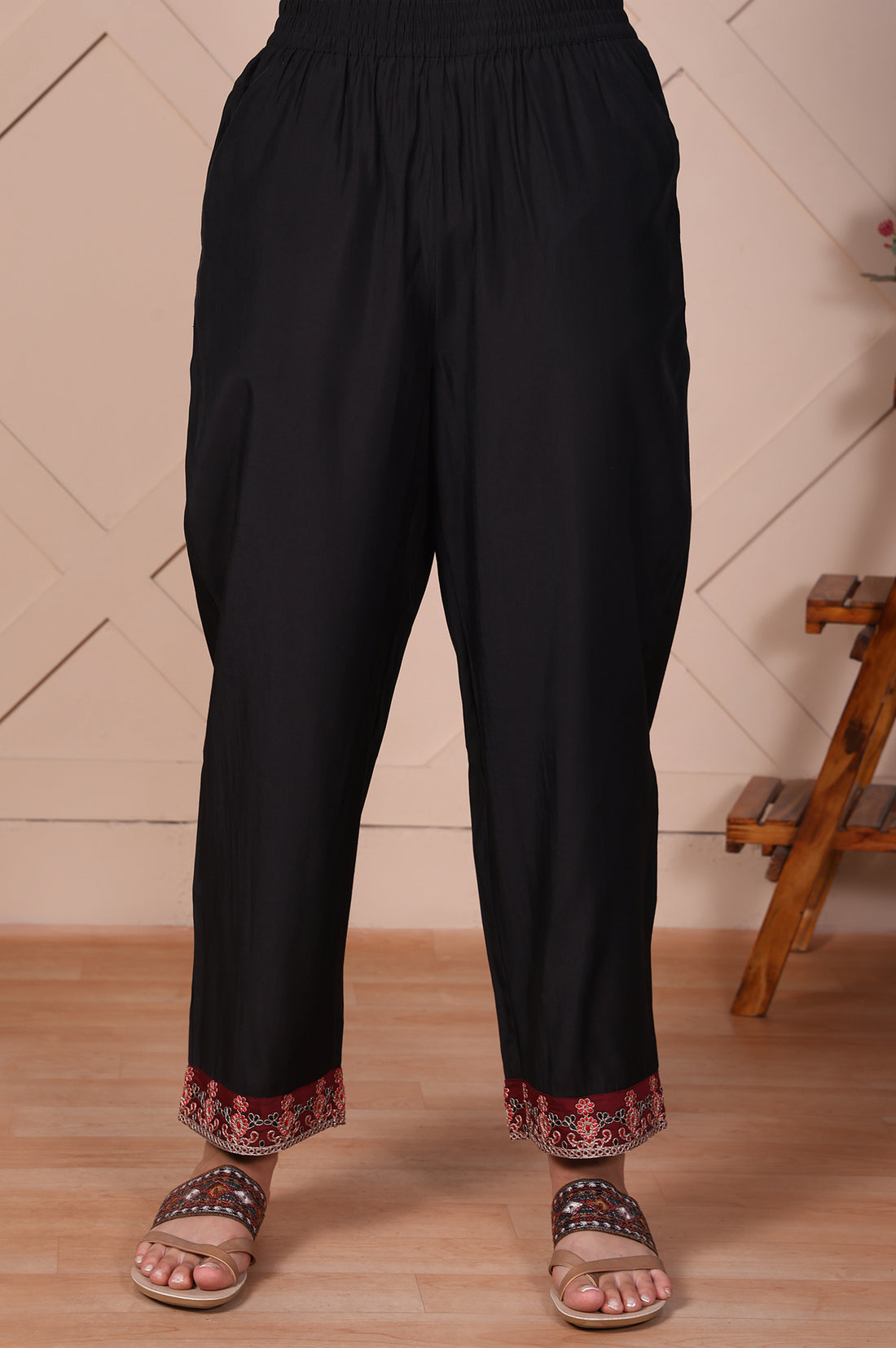 Black Embroidered Straight Kurta and Pant Set