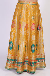 Mustard Zari Embroidered Jacquard Straight Top with Skirt and Dupatta Set