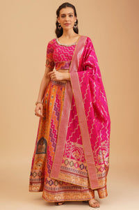 Pink Jacquard Zari Straight Top with Skirt and Dupatta Set