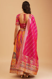 Pink Jacquard Zari Straight Top with Skirt and Dupatta Set