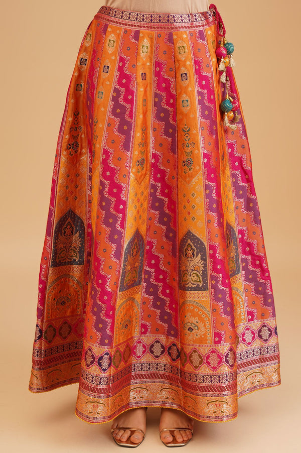 Pink Jacquard Zari Straight Top with Skirt and Dupatta Set