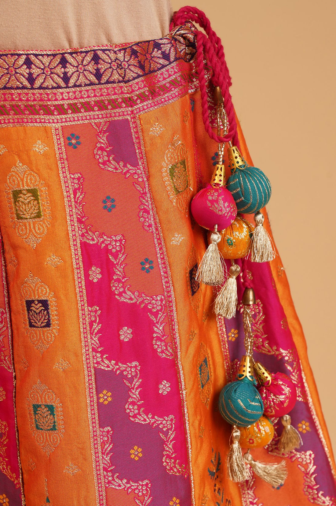 Pink Jacquard Zari Straight Top with Skirt and Dupatta Set