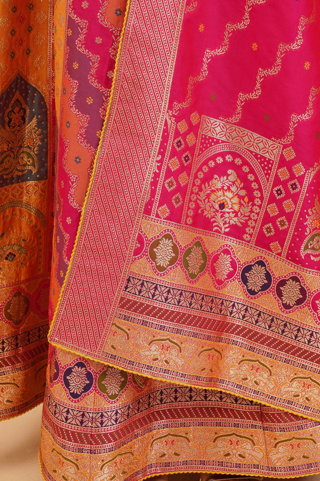 Pink Jacquard Zari Straight Top with Skirt and Dupatta Set