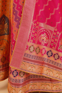 Pink Jacquard Zari Straight Top with Skirt and Dupatta Set