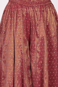 Mauve Textured Zari Jacquard Flared Kurta With Palazzo and Dupatta Set