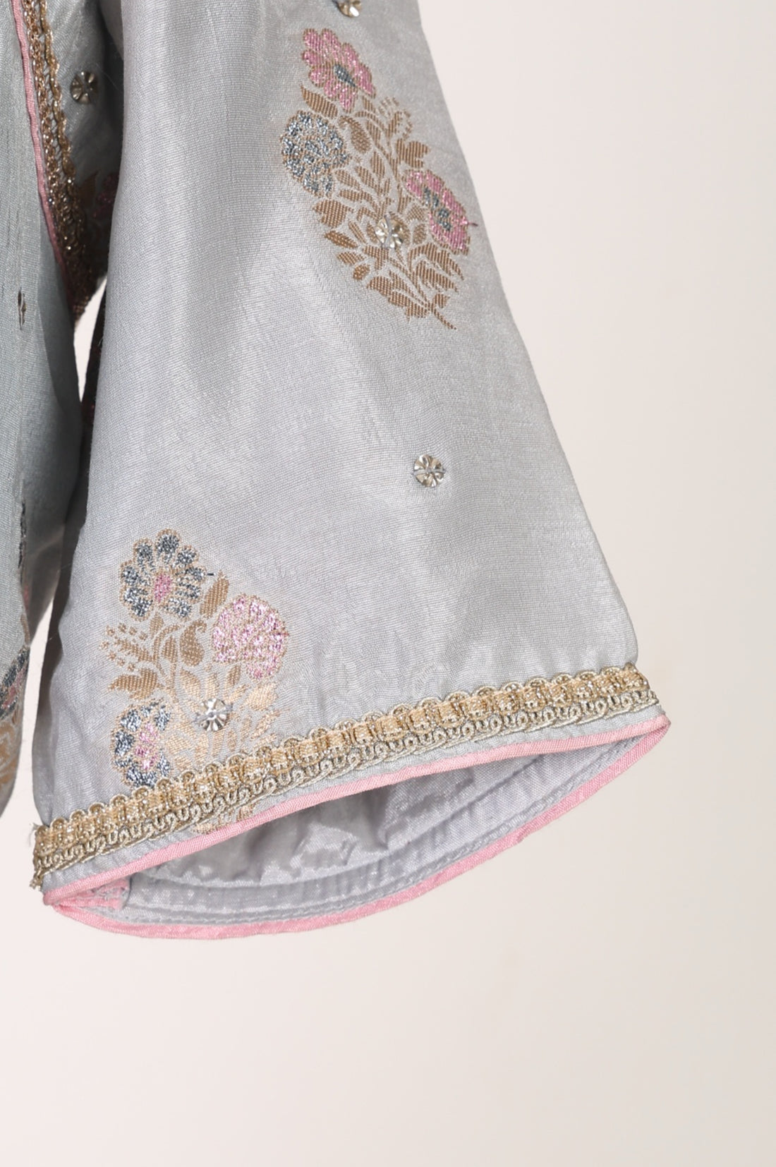 Slate Grey Zari Jacquard Crop Blouse with Lehenga Set with Dupatta
