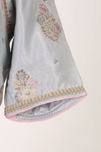 Slate Grey Zari Jacquard Crop Blouse with Lehenga Set with Dupatta